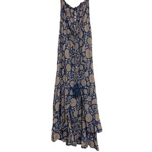 Juniper Blu Womens Small Blue White Floral Rayon High Low Maxi Dress RYP5761